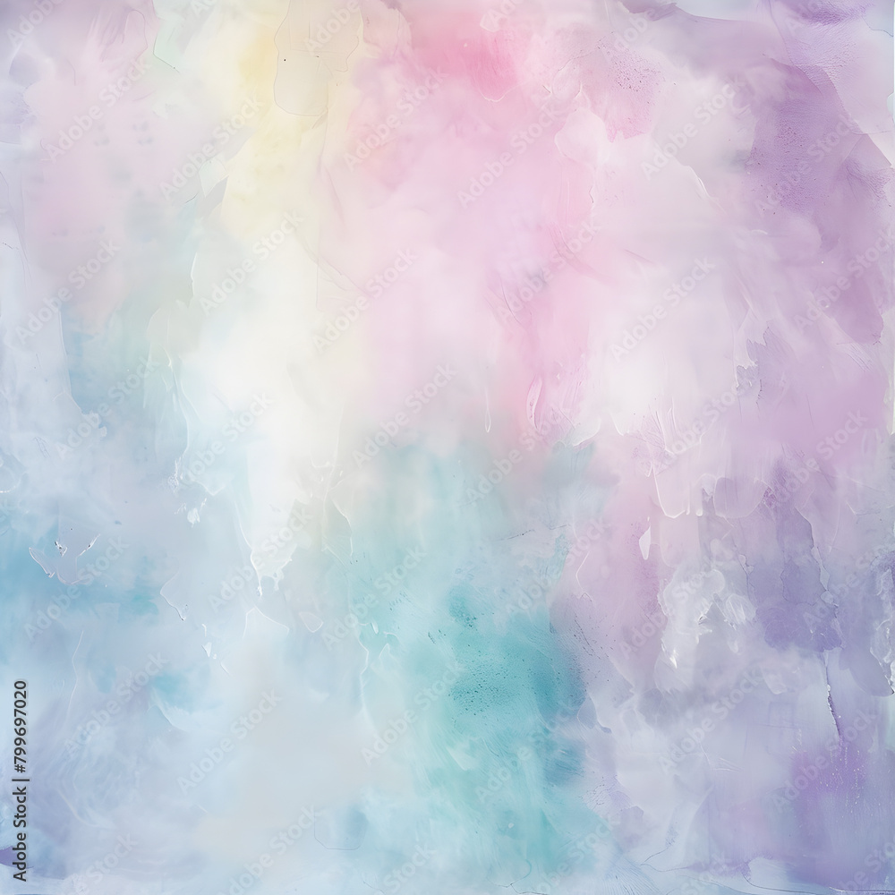 Wall mural A colorful painting with a light blue background and a pink and purple swirl. The painting is abstract and has a dreamy, whimsical feel to it