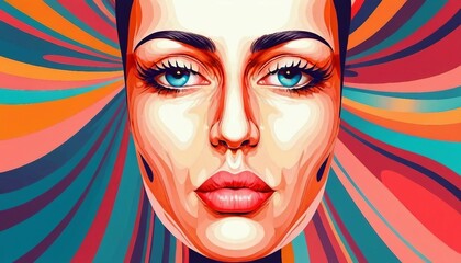 Abstract portrait-inspired background with distorted facial features and surreal elements.