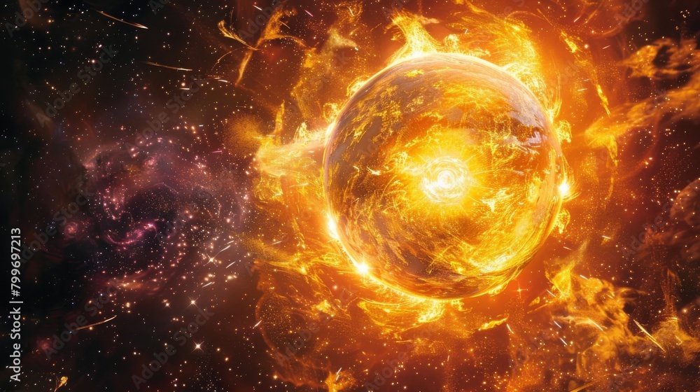 Poster the yawning void of the universe spreading out in all directions a single glowing orb hovering in th