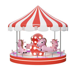 Carousel or merry go round with unicorn or horse isolated. 3d render illustration