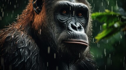 Pensive Primate in the Rain