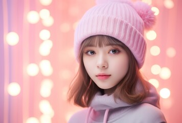 Fototapeta premium Cozy winter portrait of a young woman