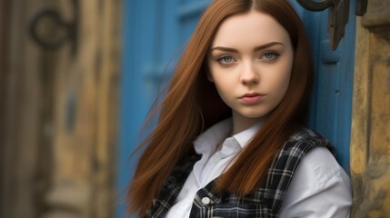 Thoughtful young woman with long red hair