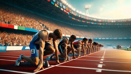 sprinter getting ready to start at the stadium