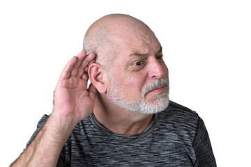 Obraz premium portrait adult man bald white beard face expression happy thoughtful male model gentleman in black clothes image.