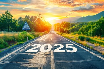 Journey Forward: Road to the Future with 2025 Vision - obrazy, fototapety, plakaty