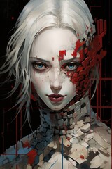 Striking portrait of a mysterious woman with piercing blue eyes