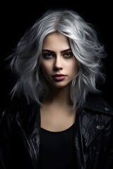 Fototapeta premium Striking portrait of a woman with dramatic silver hair