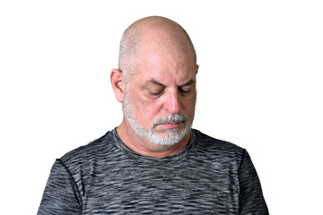 Obraz premium portrait adult man bald white beard face expression happy thoughtful male model gentleman in black clothes image.