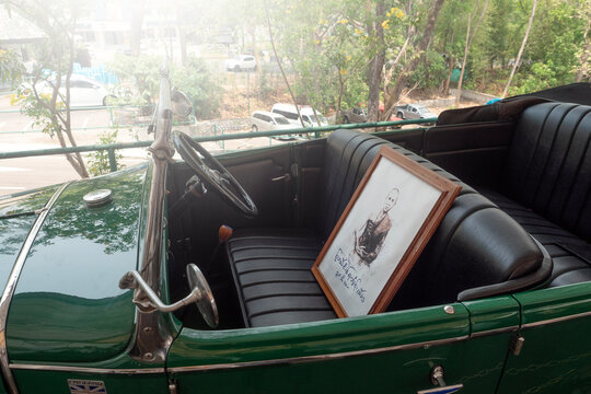 CHIANG-MAI, THAILAND - APRIL 28, 2024 : Classic cars show at the 89th anniversary of Kruba Sriwichai building the road up Doi Suthep.