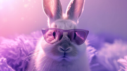 Cute bunny rocking shades, adding a pop of color to a pastel purple scene