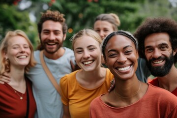 Group of happy multiethnic friends having fun together in the park