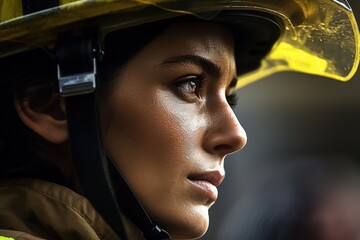Focused firefighter in protective gear