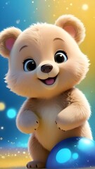 Fototapeta premium Cute baby bear in beautiful sparkling colourful background wallpaper, Mobile wallpapers of cute teddy bear, baby bear wallpaper, Cute animals