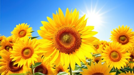 Fototapeta premium Vibrant Sunflower Field Under Bright Sky