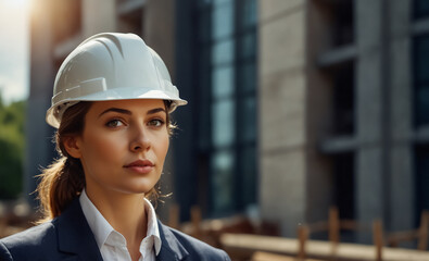 Businesswomen Wearing Hard Hats. The concept of productive, working women.
