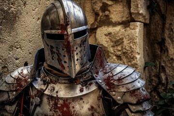 Bloodied medieval knight's armor - obrazy, fototapety, plakaty