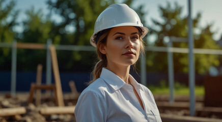 Businesswomen Wearing Hard Hats. The concept of productive, working women.