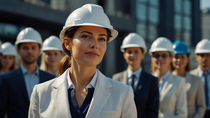 Businesswomen Wearing Hard Hats. The concept of productive, working women.