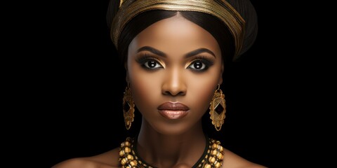 Elegant African woman in traditional jewelry and headpiece