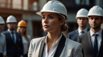 Businesswomen Wearing Hard Hats. The concept of productive, working women.