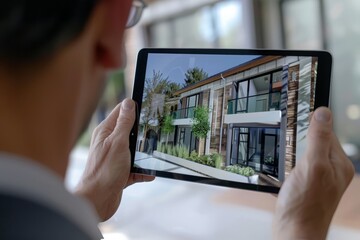 Real estate agent showing a virtual tour of a property on a tablet