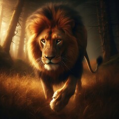 A deadly lion in forest