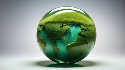 Glass sphere atop a verdant meadow. Glass Globe Amidst Lush Greenery.
Tree enclosed within a glass globe, symbolizing environmental harmony. Nature, green ecology, sustainable vegetation. Glass globe,