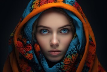 Mysterious woman in colorful scarf