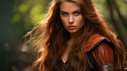 Naklejka premium Captivating Redhead in Autumn Attire