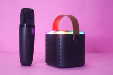 Colorful Light Karaoke Bluetooth Speaker On The Pink Background