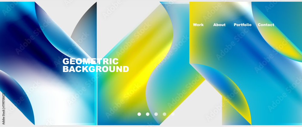 Poster a graphic background featuring electric blue and aqua waves resembling the sky over a grassy slope. 