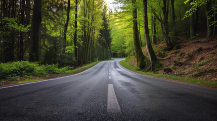 Fototapeta na wymiar empty Road through green forest 