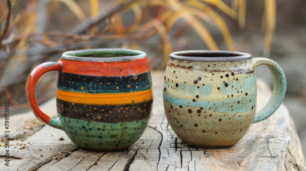 Poster a pair of ceramic mugs one smooth and one textured demonstrating the difference grogs can make in th