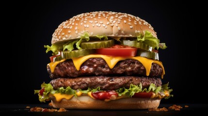 Delicious Cheeseburger on Dark Background