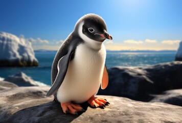 Obraz premium Adorable Penguin on Snowy Rocks