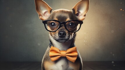 Adorable Chihuahua Wearing Glasses and Bow Tie