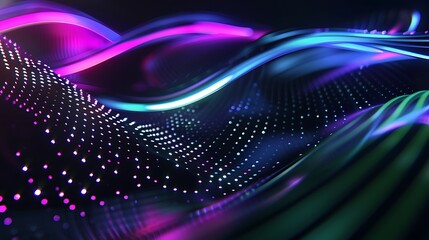 Abstract futuristic background neon led fluorescent light connection communication purple green navy blue black ombre technology - Powered by Adobe