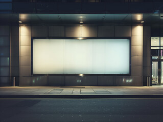 Blank white advertising billboard on a office building wall at night, mockup, night, outdoor