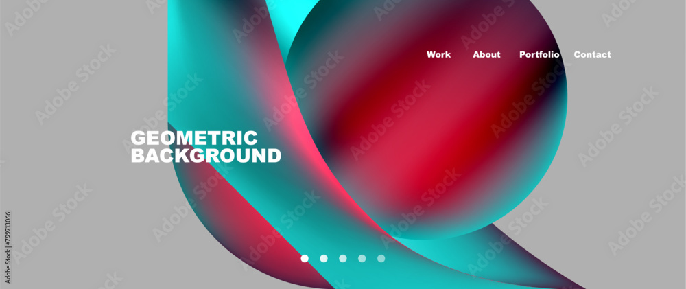Poster a liquid geometric background featuring a red and blue sphere on a gray backdrop. the vibrant magent