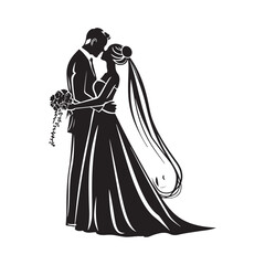 silhouette of bride and groom Isolated on White