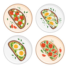 Sandwiches vector set top view on the plate