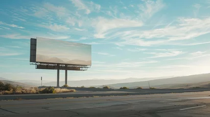 Fotobehang Wide-angle billboard mockup on the side of an expressway featuring a vast © reels