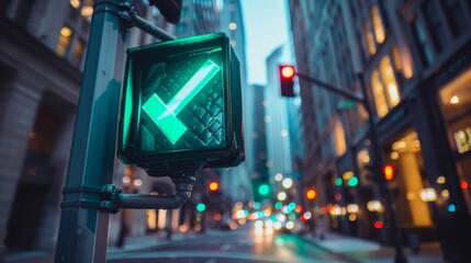 A green arrow traffic signal allowing vehicles to turn left safely at an intersection, directing traffic flow efficiently. - obrazy, fototapety, plakaty