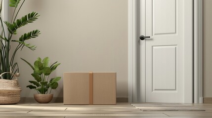 Clean mockup of a delivery package placed in a home entryway