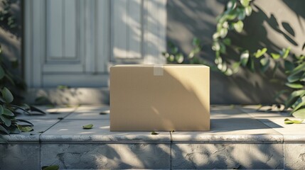 E-commerce delivery box mockup on a doorstep