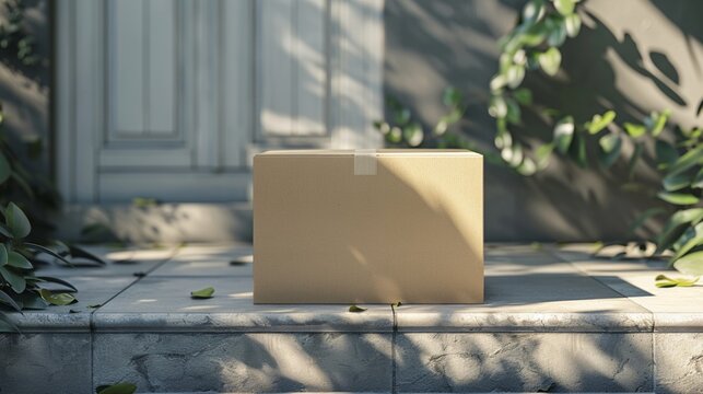 E-commerce delivery box mockup on a doorstep