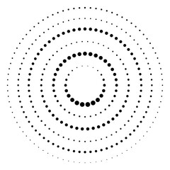 Grunge halftone dots in Circle Form . Spiral Vector Illustration .Textured round Logo . Design element . Abstract Geometric circular shapes .Rotating grunge radial line. Concentric circles
