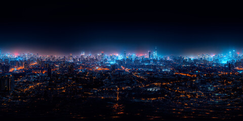 Aerial view of the city night time 8K VR 360 Spherical Panorama
