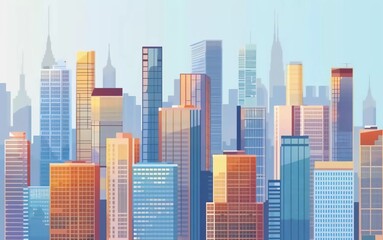 Obraz premium Vector urban concept in flat style - skyscrapers and modern tall buildings - very beautiful city illustration